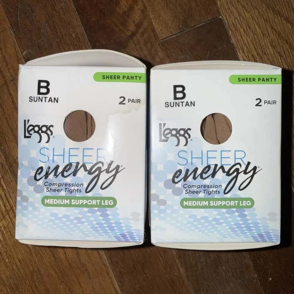 L'eggs Sheer Energy Medium Support Compression Tights Size B Suntan 4 Pair